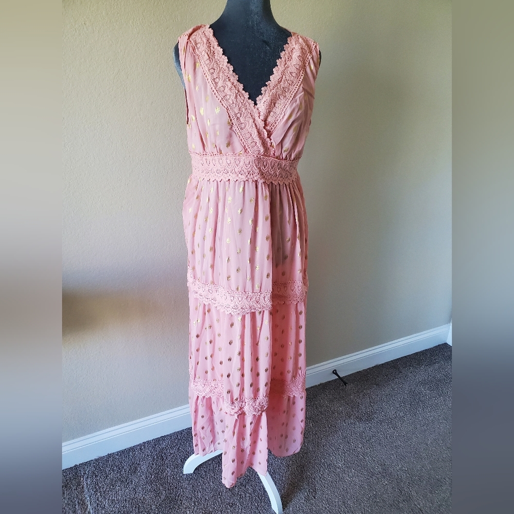Maxi Dress Size XL Pink Gold New